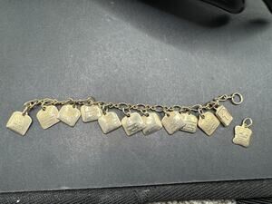 Vintage 10 Commandments Religious Bracelet Gold Tone Dangling Charms